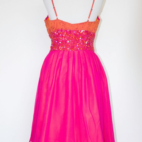 SCALA Dress Gradient Fushia Orange Requins Prom Wedding Small Sz 8 NEW - Picture 6 of 7